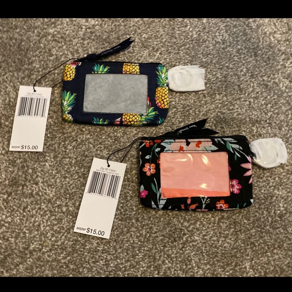 Set of 2 Vera Bradley zip ID wallets- “Tangerine Twist” & “Toucan Party”Black